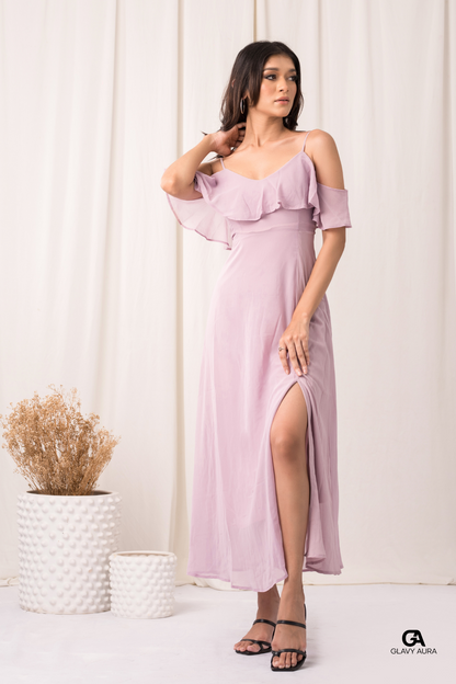 Frill Long Party Dress - Pink