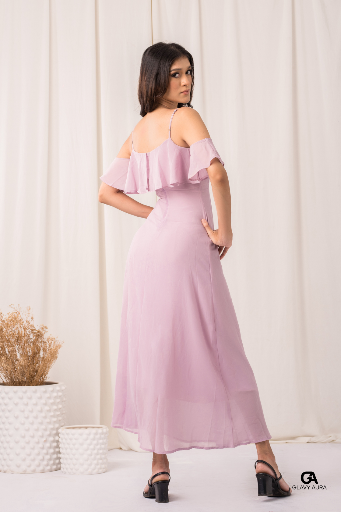 Frill Long Party Dress - Pink
