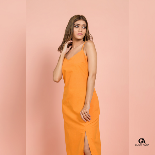 Front Slit Cami Maxi Dress - Yellow - Party Wear