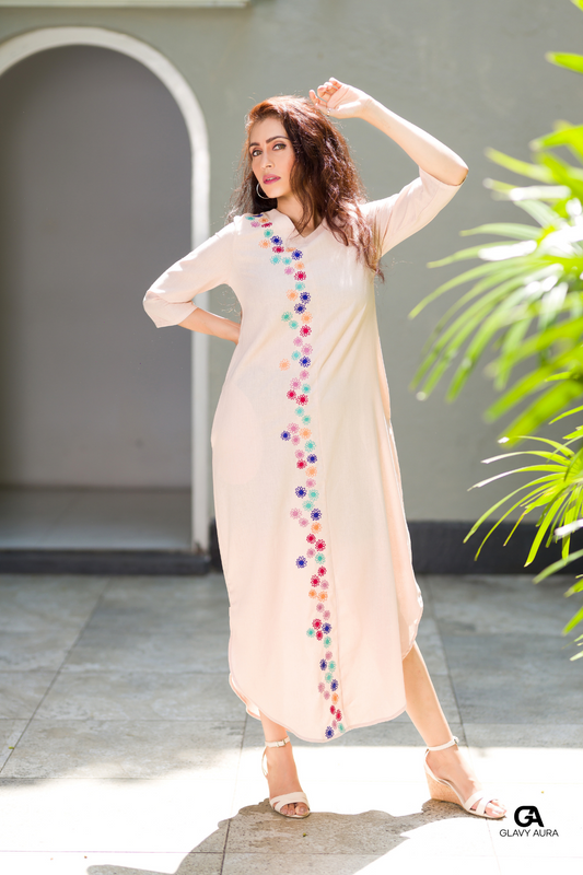 Multi Colour Embroider Long Dress - Pink